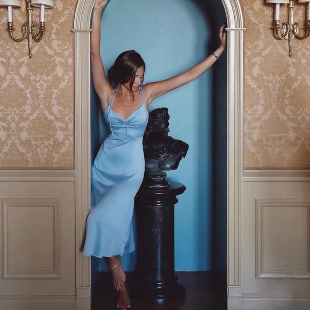 NWOT Danielle Bernstein Satin Slip Dress in Baby Blue